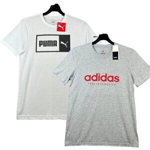 Adidas-Puma Men's Short Sleeve T-Shirts‎ Size S White Gray Front Logo Crew Neck